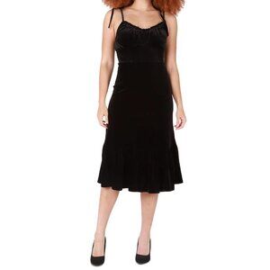 Black Tape Women's Strappy Tie V-Neck Velvet Midi Dress, Black, XS